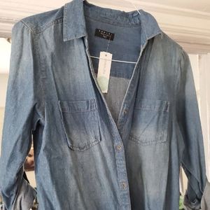 Long All-Denim Button-down Shirt